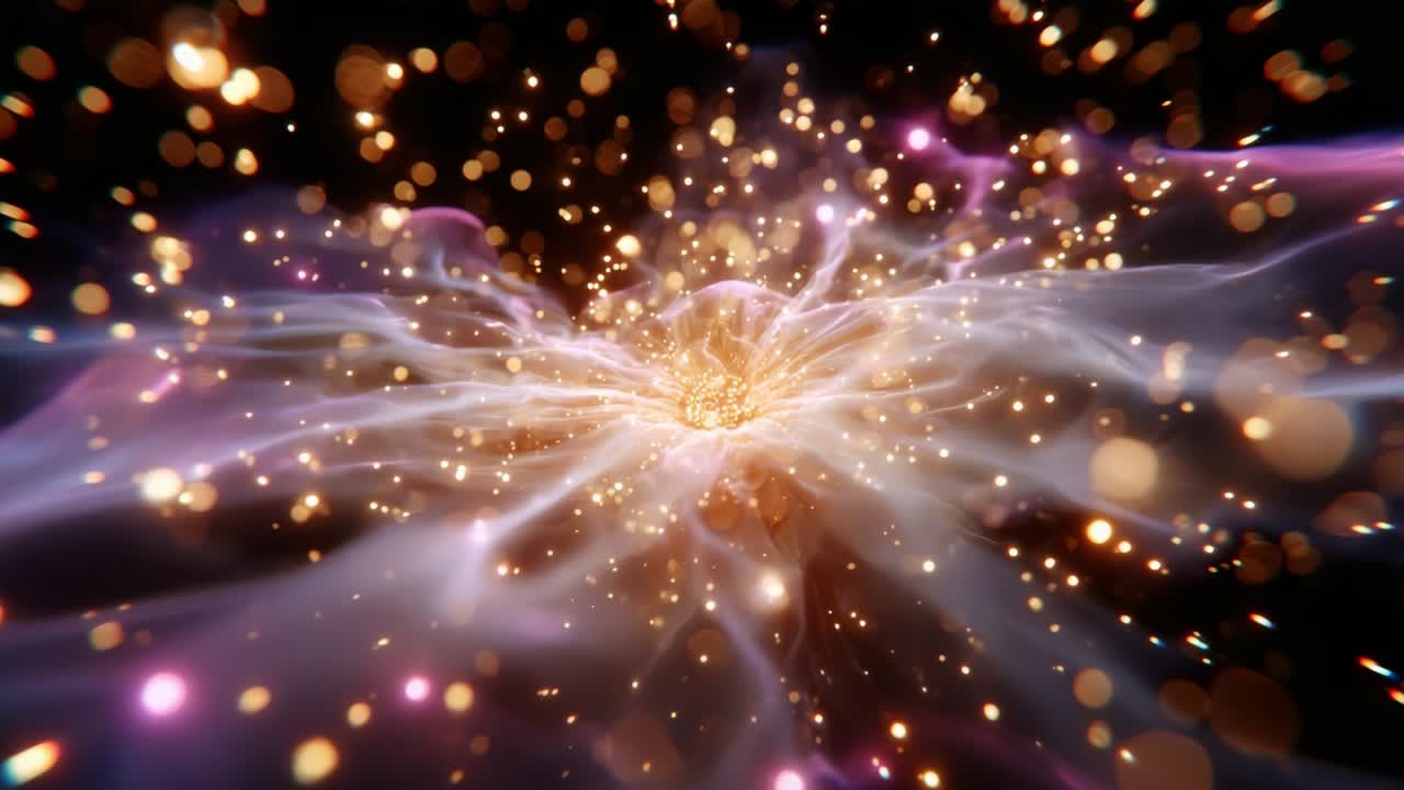 Un affascinante viaggio visivo attraverso l'esplosione cosmica di colori e luci, che mette in mostra l'intricata danza di particelle ed energie che si uniscono in una spettacolare dimostrazione di brillantezza e bellezza