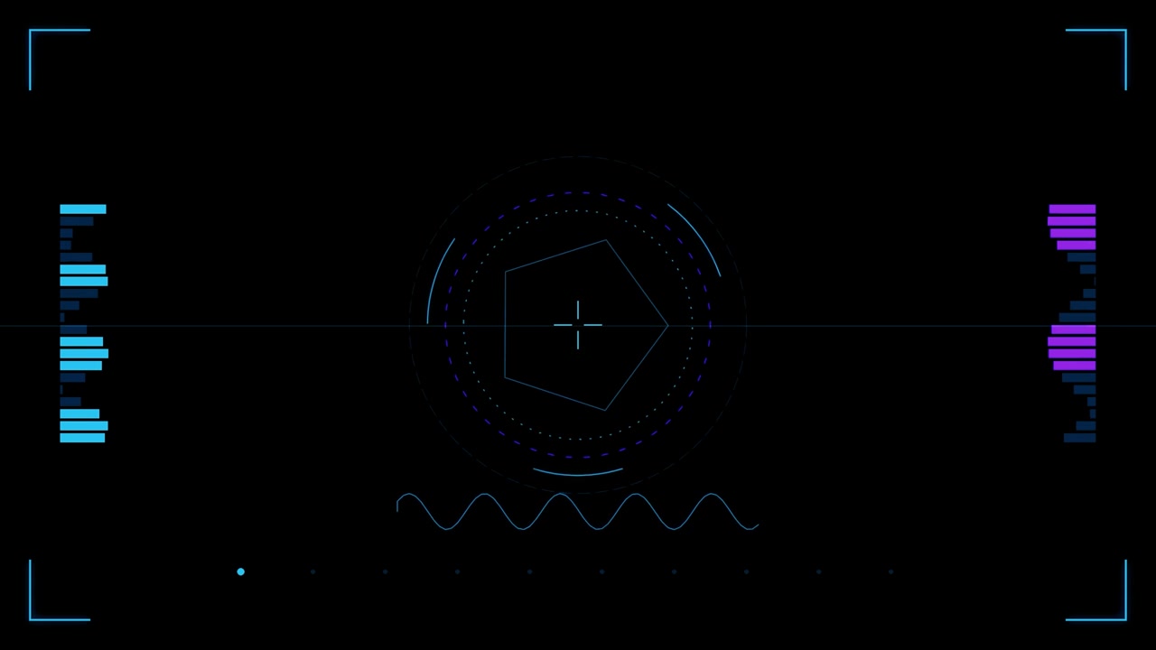 Futuristic Digital Heads-Up Display Interface With Rotating Pentagonal Target