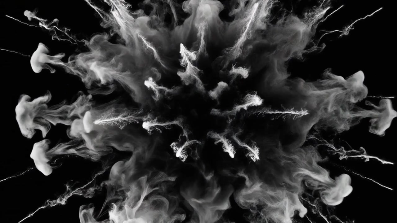 Inchiostro bianco che si diffonde nell'acqua creando un motivo astratto a raggiera