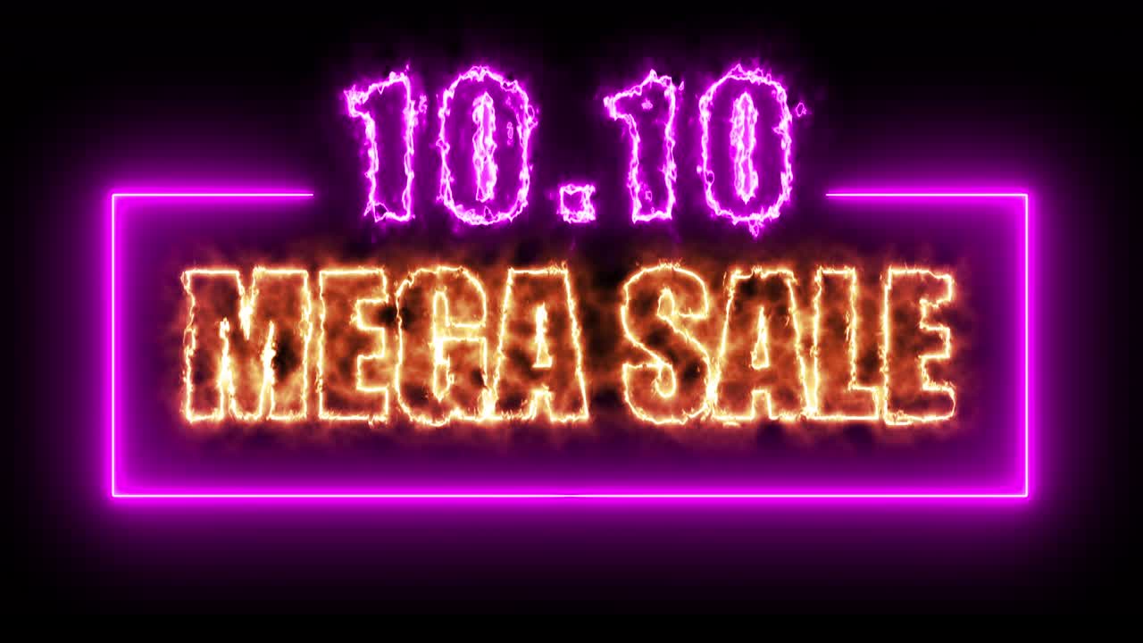 흑색 배경의 다채로운 네온 표지판을 사용하여 프로모션 비디오를 홍보합니다.