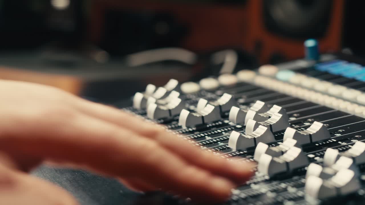 스튜디오에서 음악을 만드는 사운드 엔지니어, 라디오 방송 스튜디오에서 일하는 아시아 인기 dj 또는 녹음 스튜디오, 리허설, 오디오 프로덕션에서 일하는 음악 프로듀서.