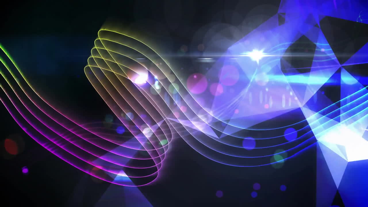 Animation of light spots over moving shapes on black background