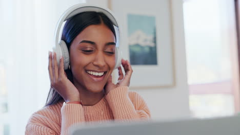 Music,-headphones-and-laptop-with-relax-woman