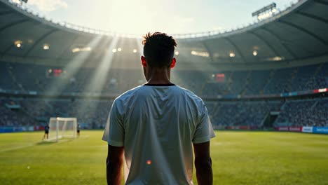 man standing in soccer stadium