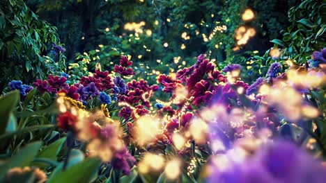 vibrant flowers with glowing particles create a magical scene