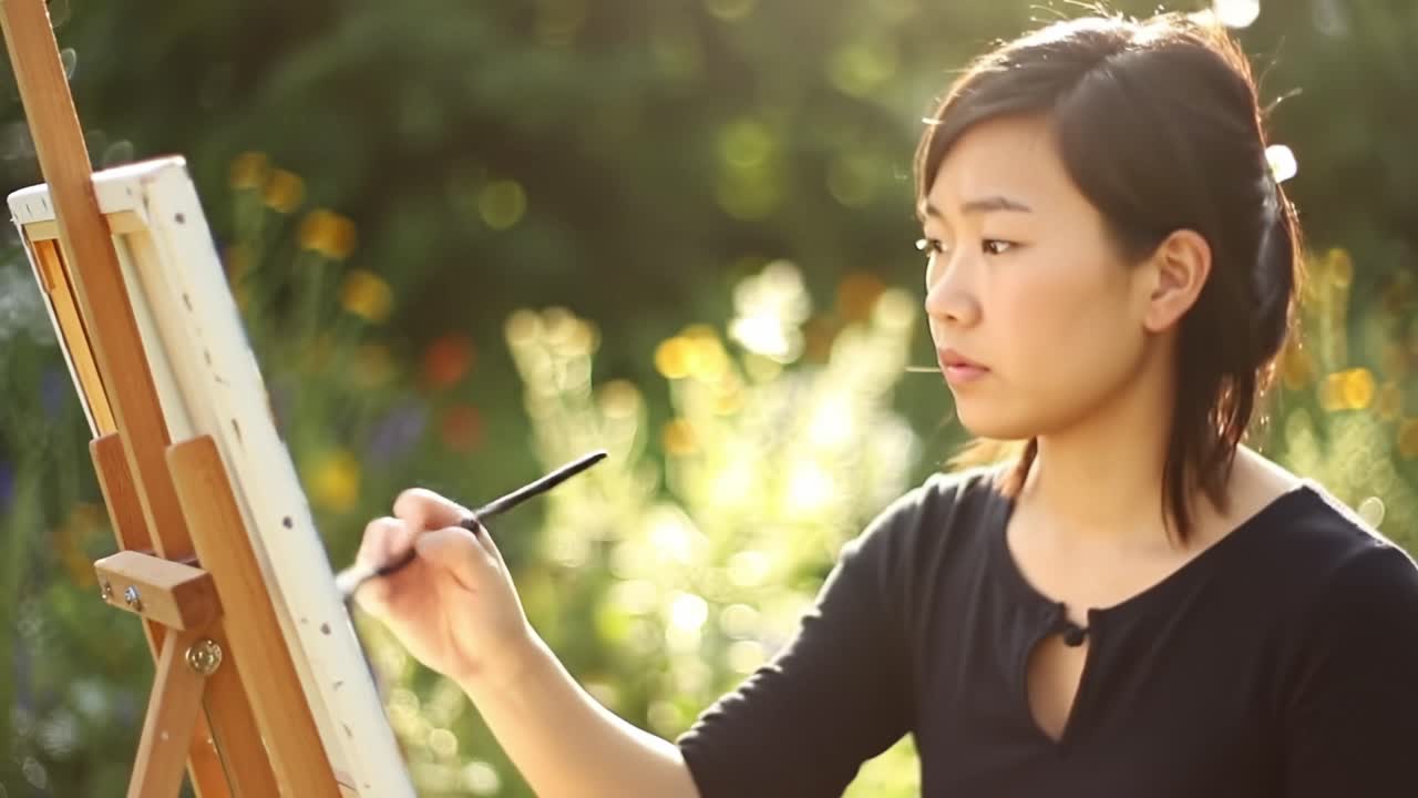 야외에서 그림을 그리는 여자