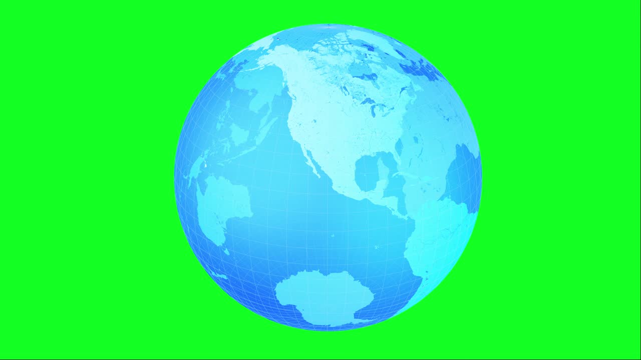 회전하는 행성 지구가 녹색 배경에 고립되어 있습니다.
