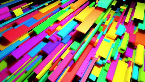 4k loop abstract background with multicolor cubes or blocks grid in air and neon lights. blocks like neon bulbs flash randomly. vj loop motion design bg for festive event, presentation, concert