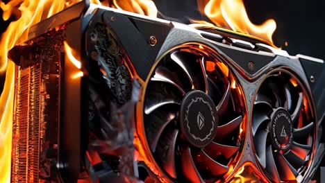 a close up of a video card on fire