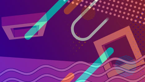 animación digital de formas abstractas que se mueven contra un fondo de gradiente púrpura