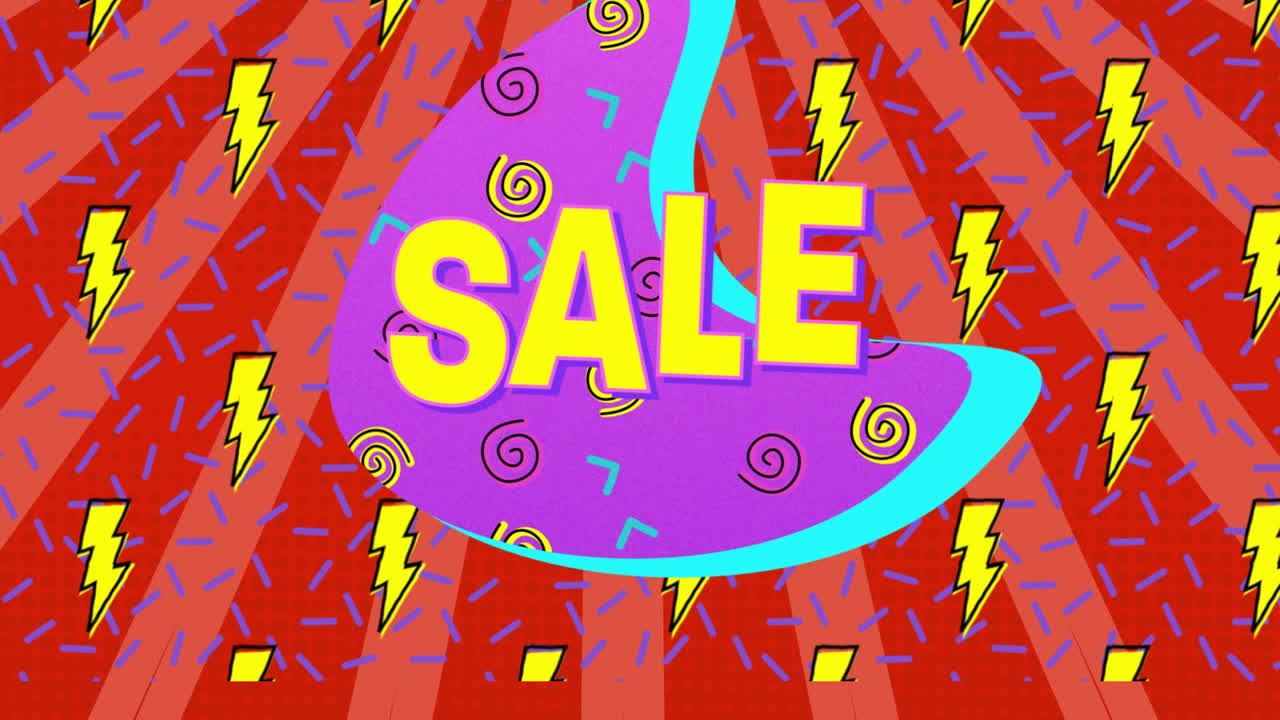 animación del texto de venta sobre una plantilla abstracta colorida con el logotipo de la electricidad