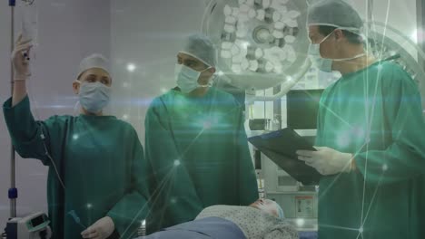 Animation-Des-Netzwerks-Von-Verbindungen-über-Zwei-Kaukasische-Chirurgen-Im-Operationssaal