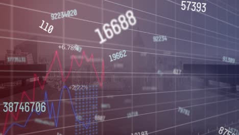Animation-of-changing-numbers-and-statistical-data-processing-against-aerial-view-of-cityscape