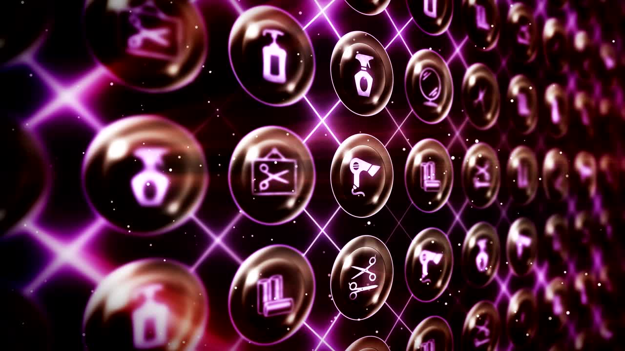 헤어드레스 아이콘 세트, 헤어 살롱 아이템 배경, cg 루프 애니메이션