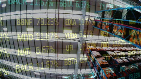 animation of stock market over empty warehouse