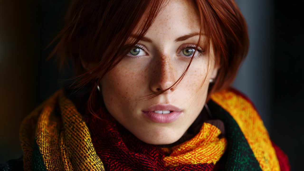 Portrait of a Redhead Woman with Freckles
