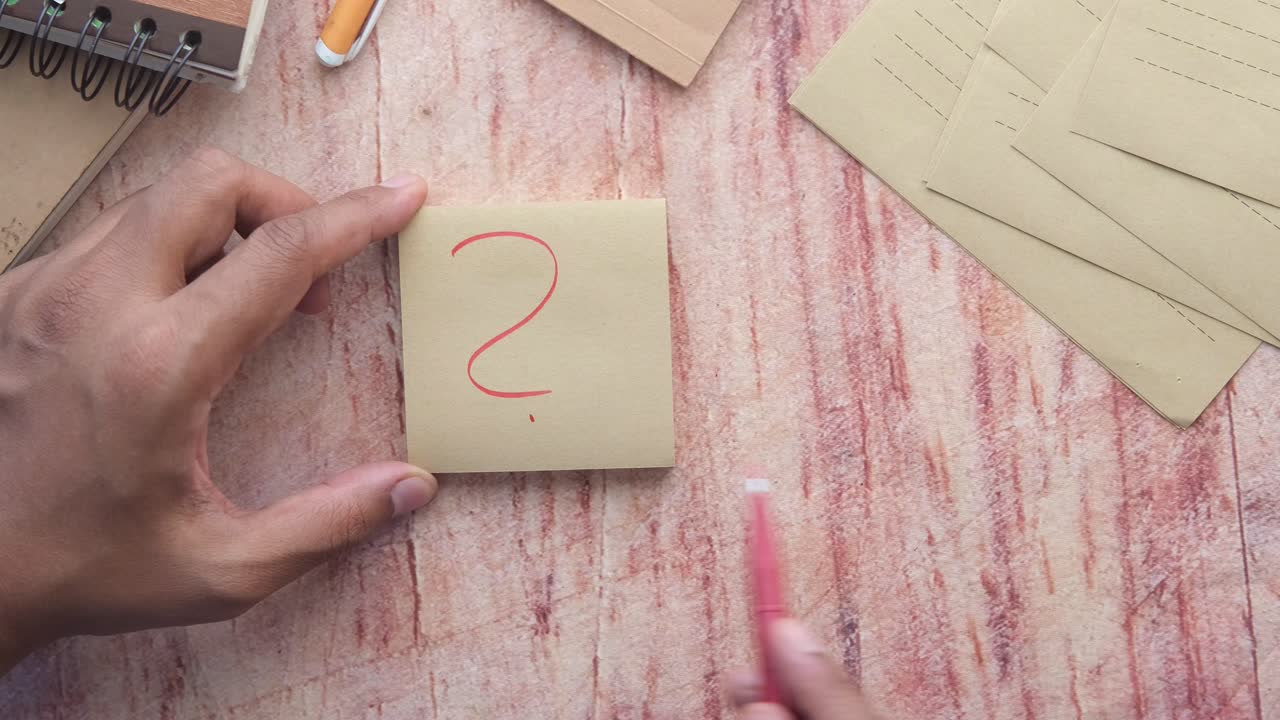 persona escribiendo un signo de pregunta en una nota adhesiva