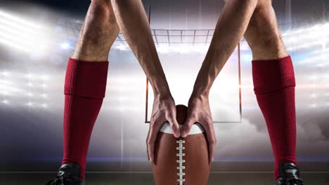 animación de un jugador de rugby sosteniendo la pelota en el fondo de un estadio deportivo