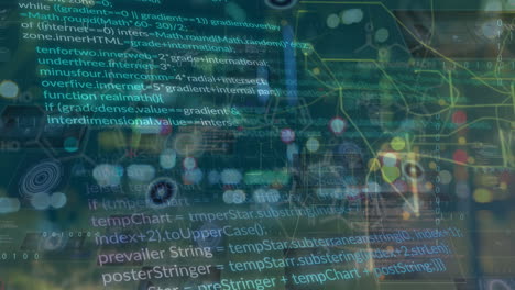 animación del procesamiento de datos financieros sobre el paisaje urbano