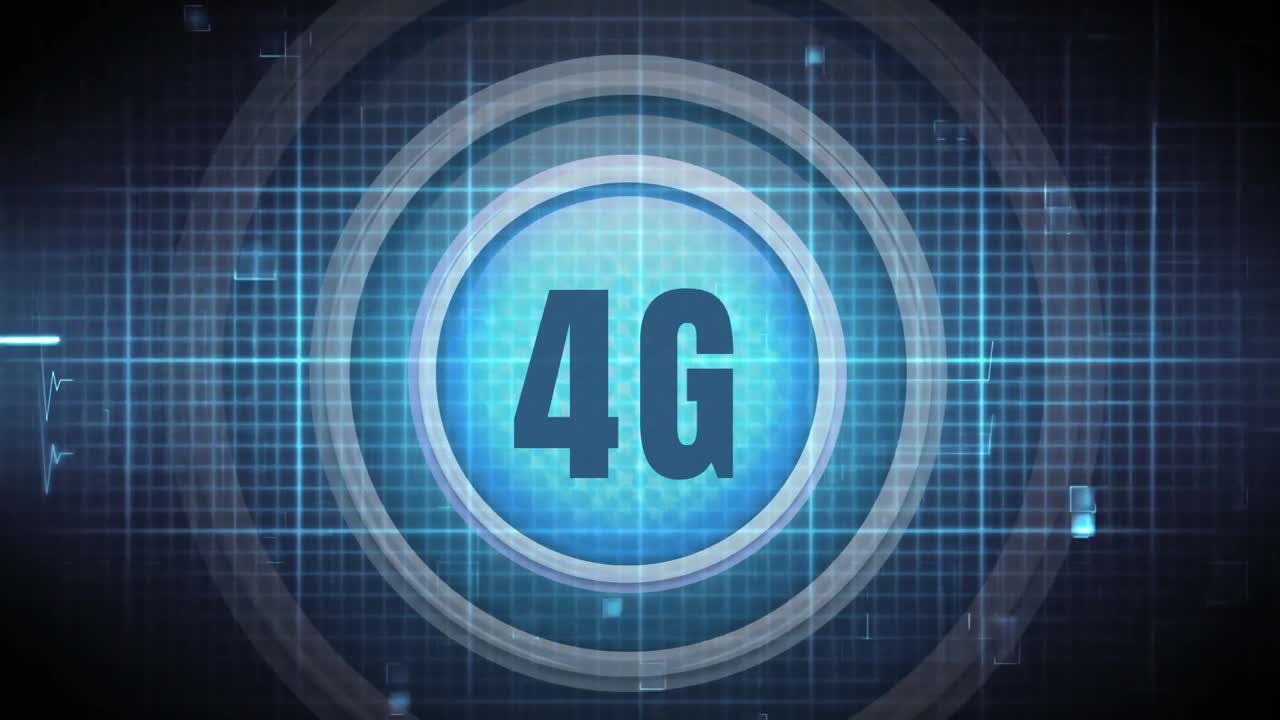 animación digital de un logotipo numérico 4g en fondo digital azul