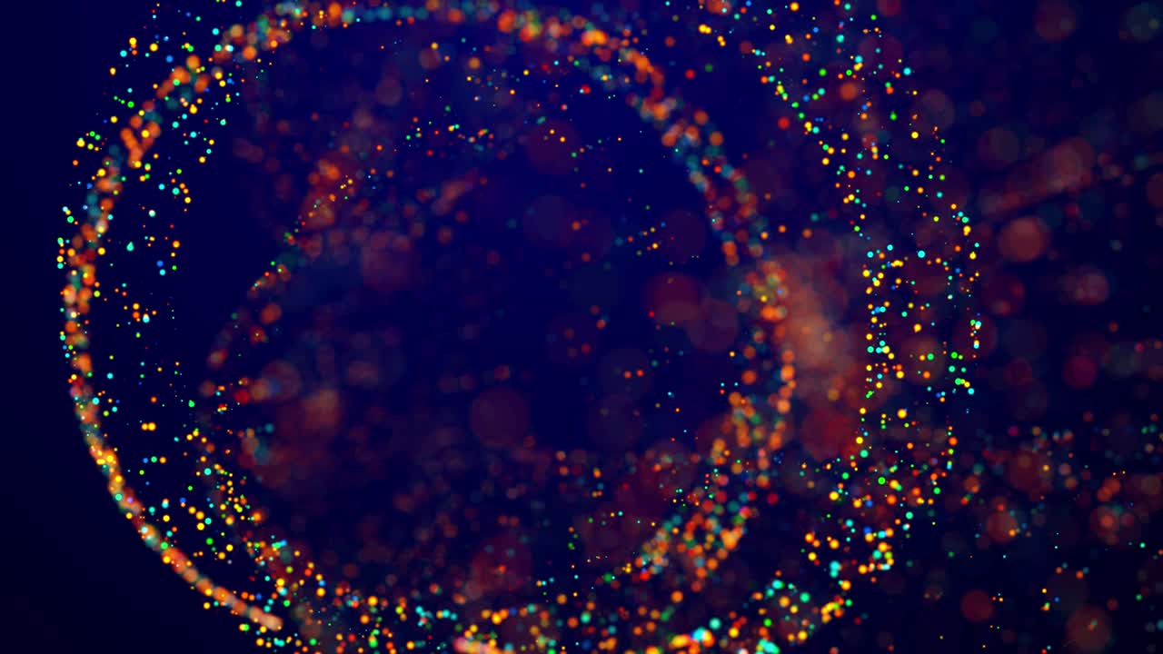Magical multicolored sparkles of light form abstract simple spiral structure. Multi-colored glow particles float in viscous liquid as fantastic 3d background in 4k. Luma matte as alpha channel.