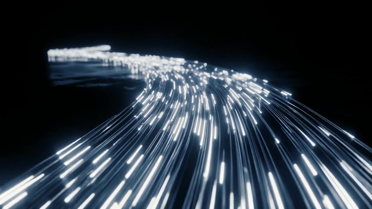 Flusso Astratto di Particelle di Luce Bianca Incandescenti su Superficie Scura