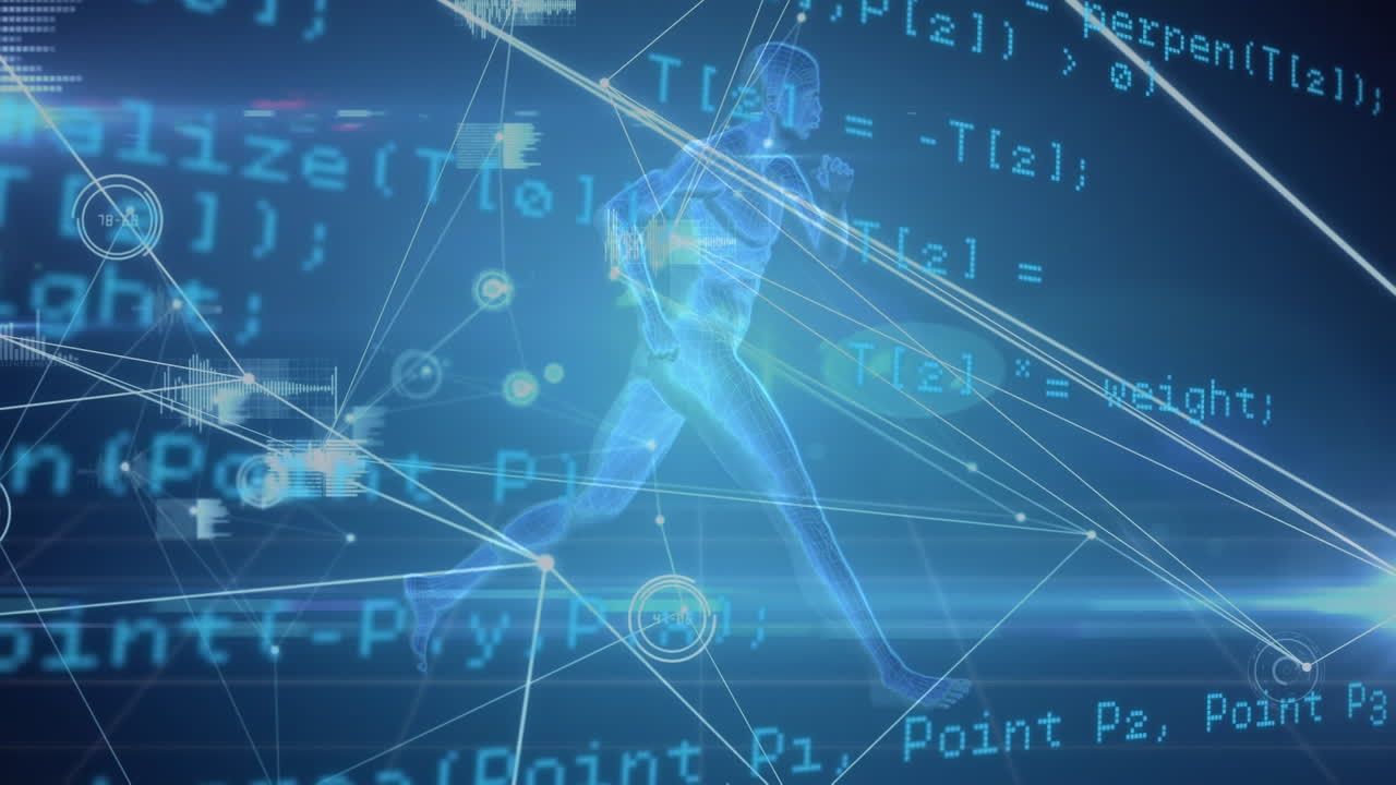 데이터 처리 및 연결 네트워크의 애니메이션 인간의 형상 실행에 대항