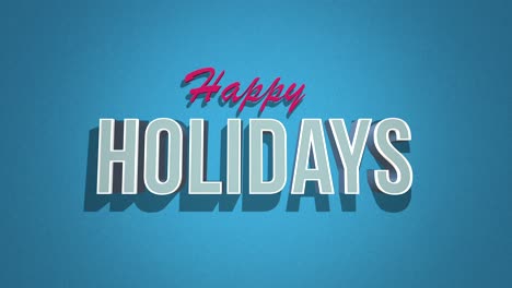 cheerful happy holidays text in red and blue floating letters on light blue background