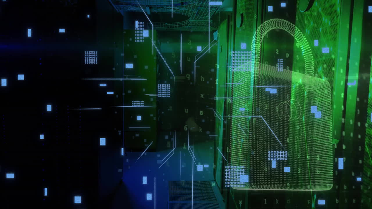 Animation of data processing over connections with padlock