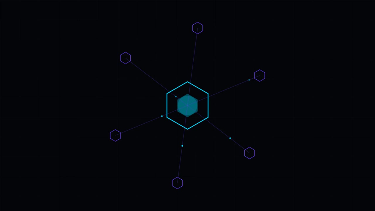 Animazione di connessione di rete con esagono digitale astratto