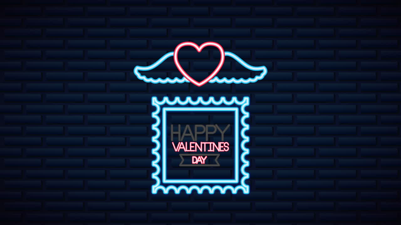 발렌타인 데이 네온 라벨은 심장이 날아다니는 애니메이션입니다.