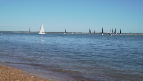 Sailing-boats-gently-sailing-in-the-calm-blue-sea-with-the-blue-sky-in-the-background