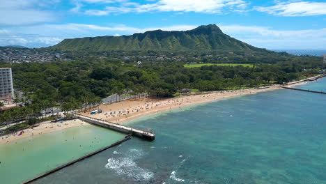 drone footage of waikiki beach and diamond head, on the island of oahu, hawaii