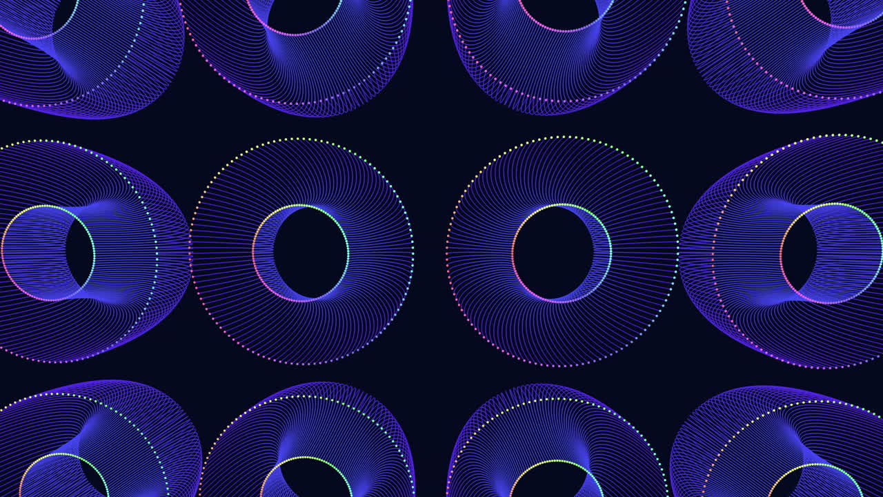 Dynamic blue and purple circles in radiating pattern on black background