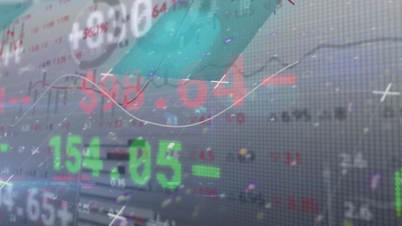 디지털 디스플레이에 움직이는 선으로 금융 데이터 처리의 애니메이션