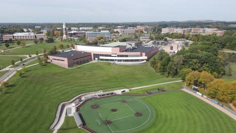 Iconic-American-university-of-Oakland,-aerial-drone-view