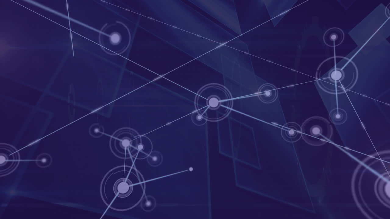 Network of connections and data processing animation over abstract blue background