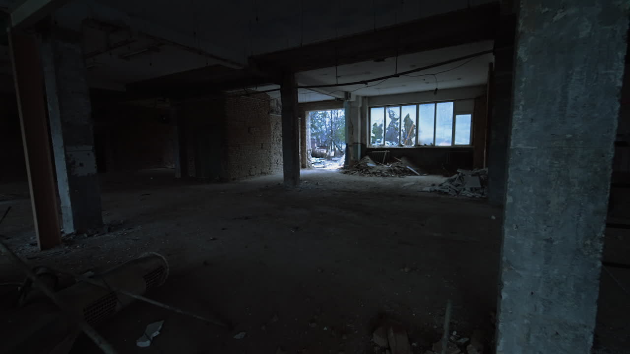 Pile of old materials debris left indoors in the premise. Reconstruction of an old building into a new one.
