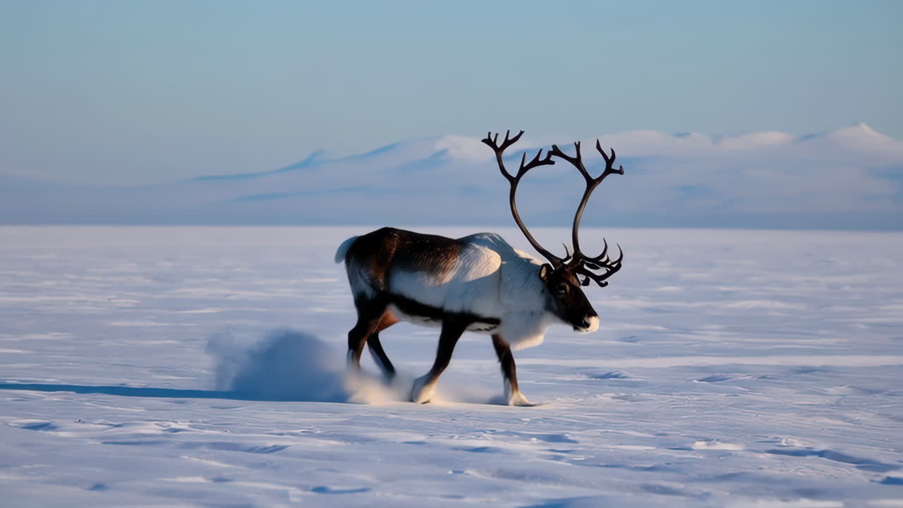 Reindeer in Snowy Arctic Landscape