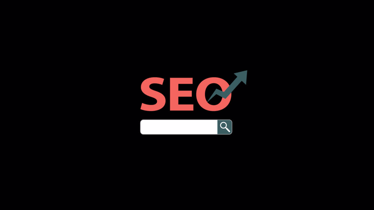 Animated SEO Text with Rising Arrow and Search Bar