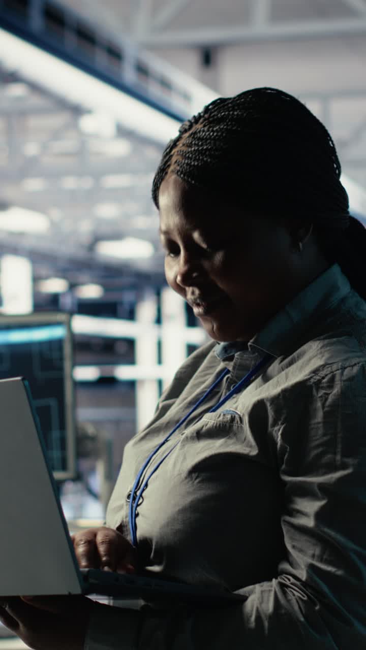 Vertical Video Data Center Supervisor On Industrial Platform Working To Improve Ai Rigs