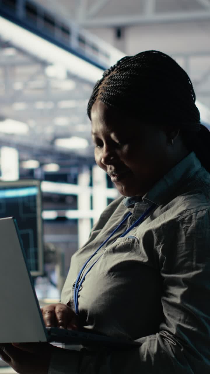 Vertical Video Data Center Supervisor On Industrial Platform Working To Improve Ai Rigs