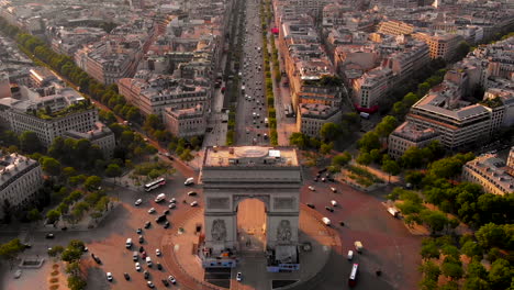 Aerial-view-to-Arc-of-Triomphe-and-the-city,-Paris,-France