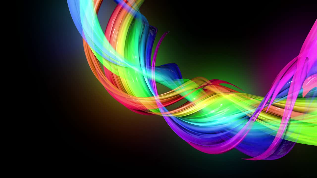 라인과 리본으로 추상적인 배경으로 원으로 움직이는 네온 빛을 가진 무지개 색의 테이프의 4k 다채로운 루프 애니메이션. 루마 매트는 컴포지팅을위한 알파 채널로 포함되어 있습니다.