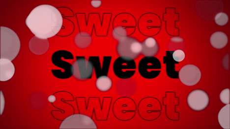 digital animation of white spots over sweet text against color changing background