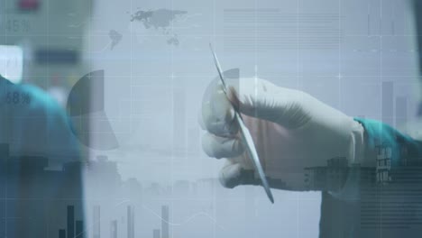 Animation-of-financial-graphs-over-hands-of-surgeons-with-scalpel