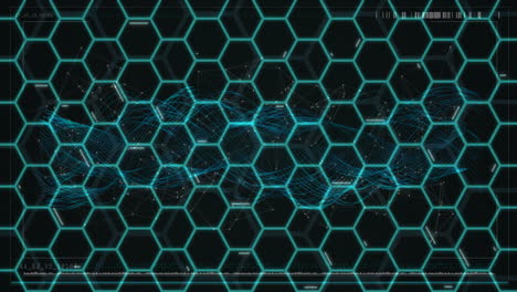 hexagonal grid and digital wave animation over dark background