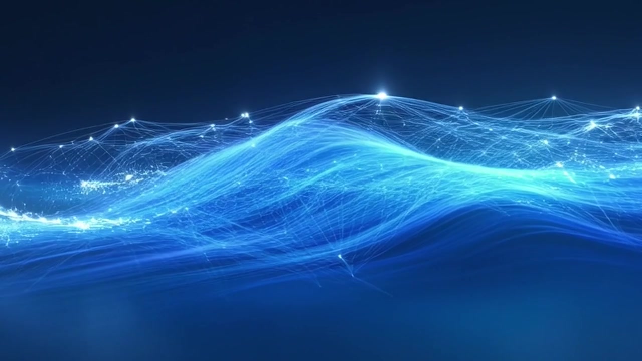 Abstract Digital Wave with Glowing Network Connections