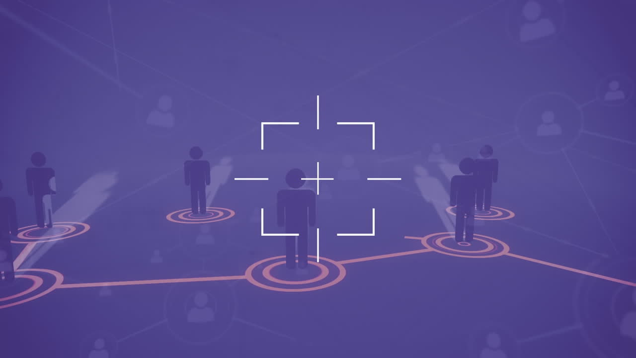 보라색 배경에 연결 네트워크와 아이콘의 애니메이션