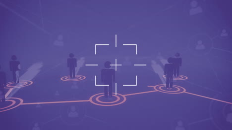 animación de la red de conexiones e iconos sobre fondo púrpura